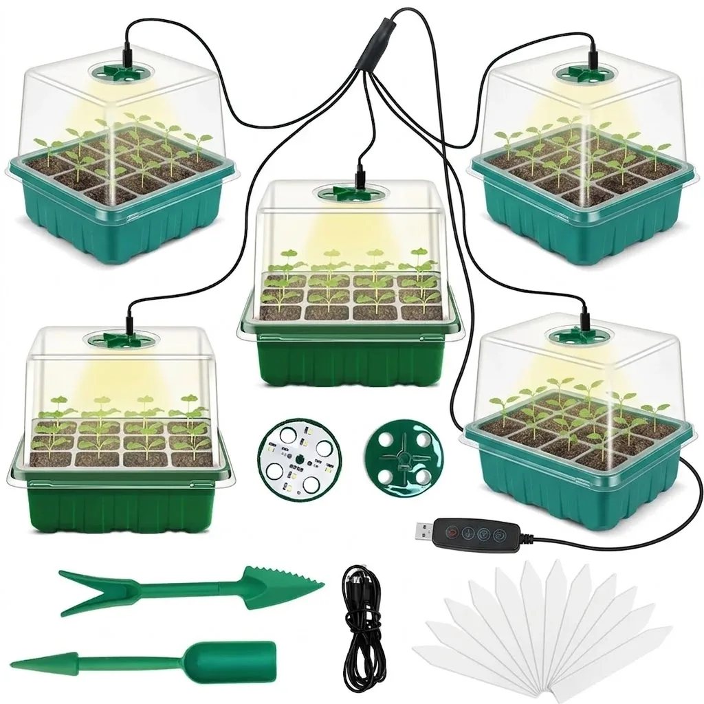 Seed Starter Tray Kit With Grow Light - Plant Flower Seed Starter Trays 12Cell