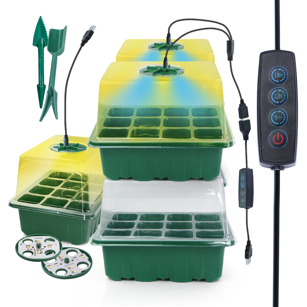 Seed Starter Tray Kit With Grow Light - LED Nursery Pots with Grow Light