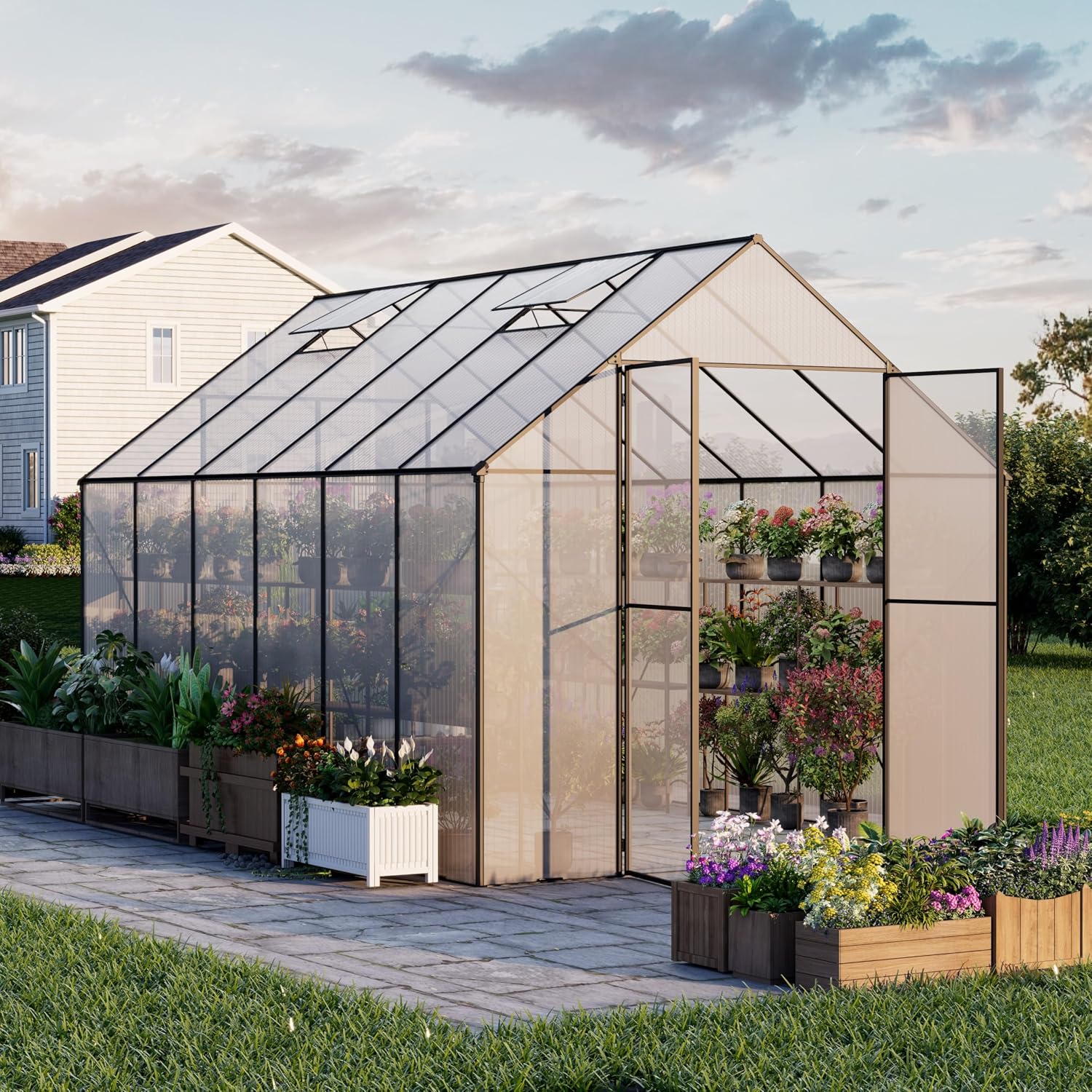 Walk-in Greenhouse Polycarbona - Polycarbonate Greenhouse Aluminum Frame 评论和价格