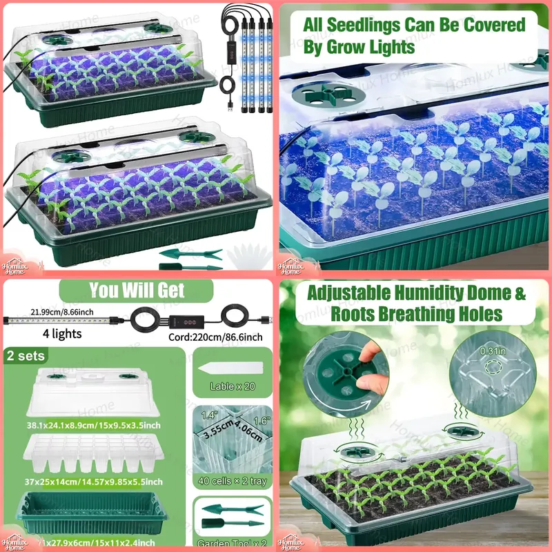 2 Packs Seed Starter Trays wit - Seed Starter Tray Kit With Grow Light 评论和价格