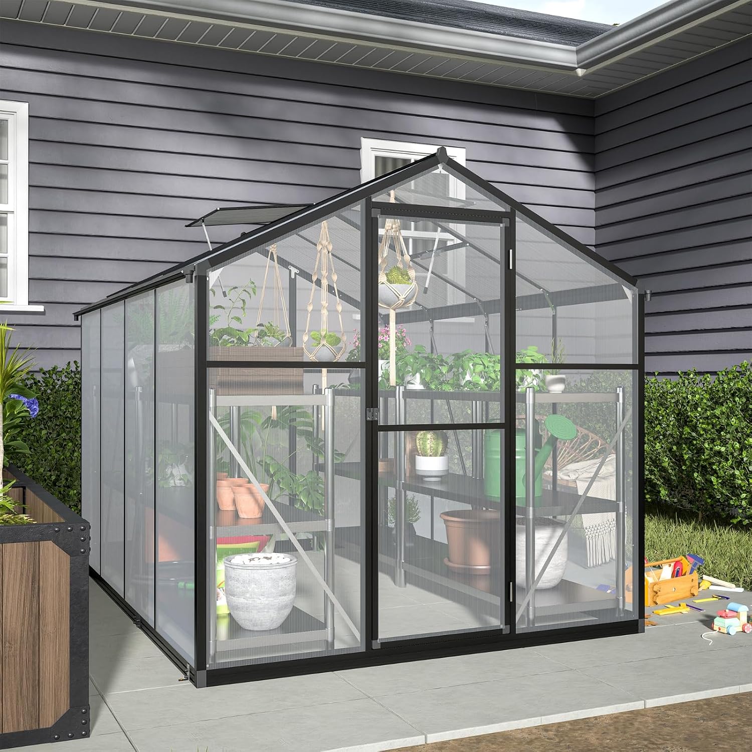 Walk-in Greenhouse UV-Coated P - Polycarbonate Greenhouse Aluminum Frame 评论和价格