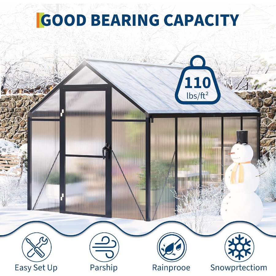 All-Season Walk-in Polycarbona - Polycarbonate Greenhouse Aluminum Frame 评论和价格