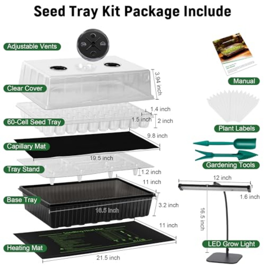 60-Cell Self-Watering Seed Sta - Seed Starter Tray Kit With Grow Light 评论和价格