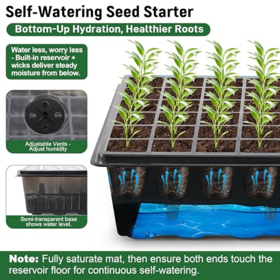 60-Cell Self-Watering Seed Sta - Seed Starter Tray Kit With Grow Light 评论和价格