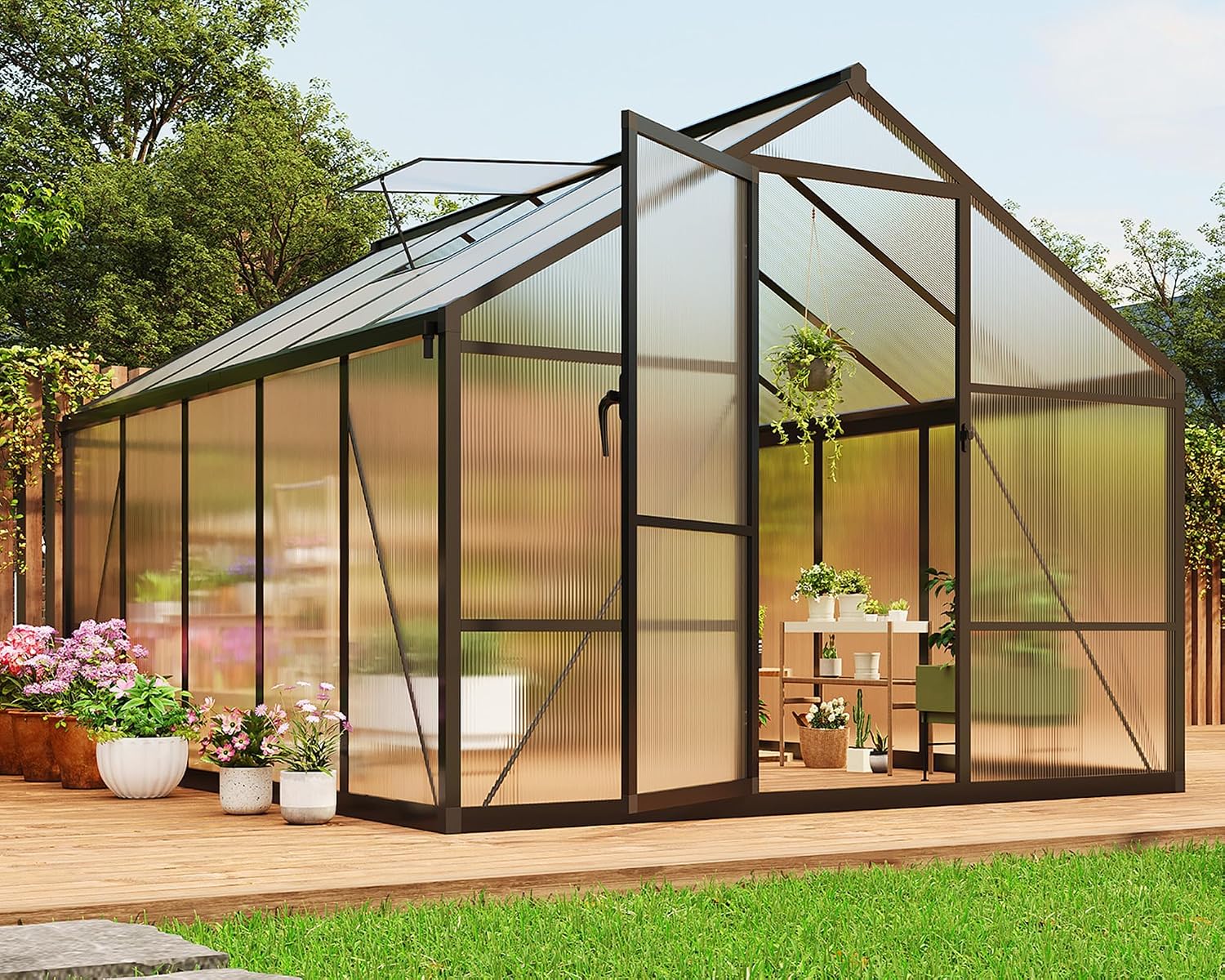 8x10 FT Greenhouse, Greenhouse - Polycarbonate Greenhouse Aluminum Frame 评论和价格