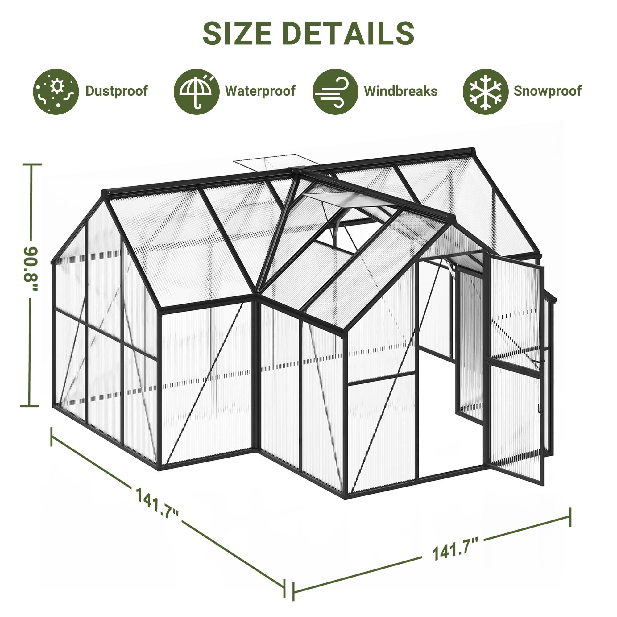 VIWAT T-Shape 12x12FT Polycarb - Polycarbonate Greenhouse Aluminum Frame 评论和价格