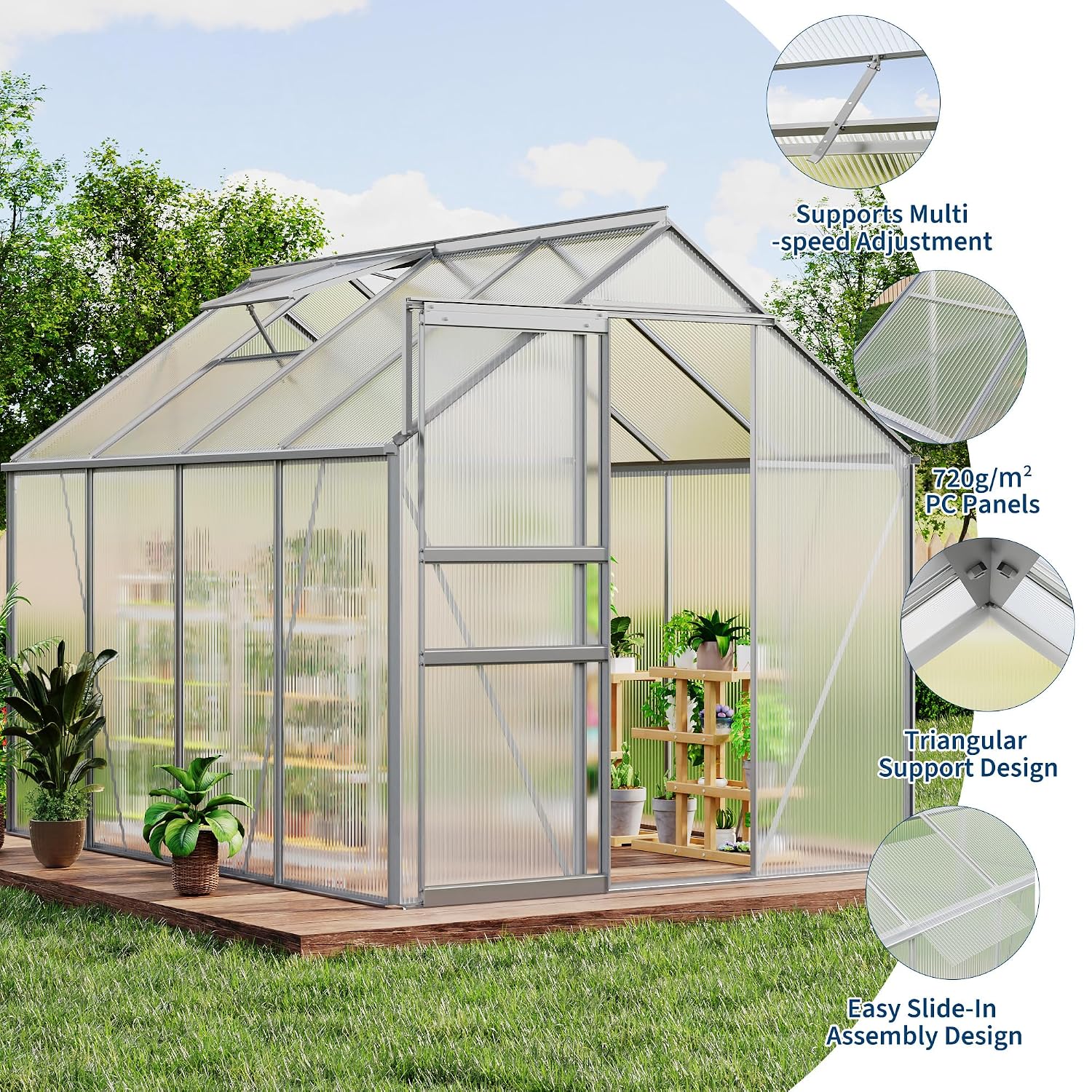 6 x 8 ft Polycarbonate Greenho - Polycarbonate Greenhouse Aluminum Frame 评论和价格