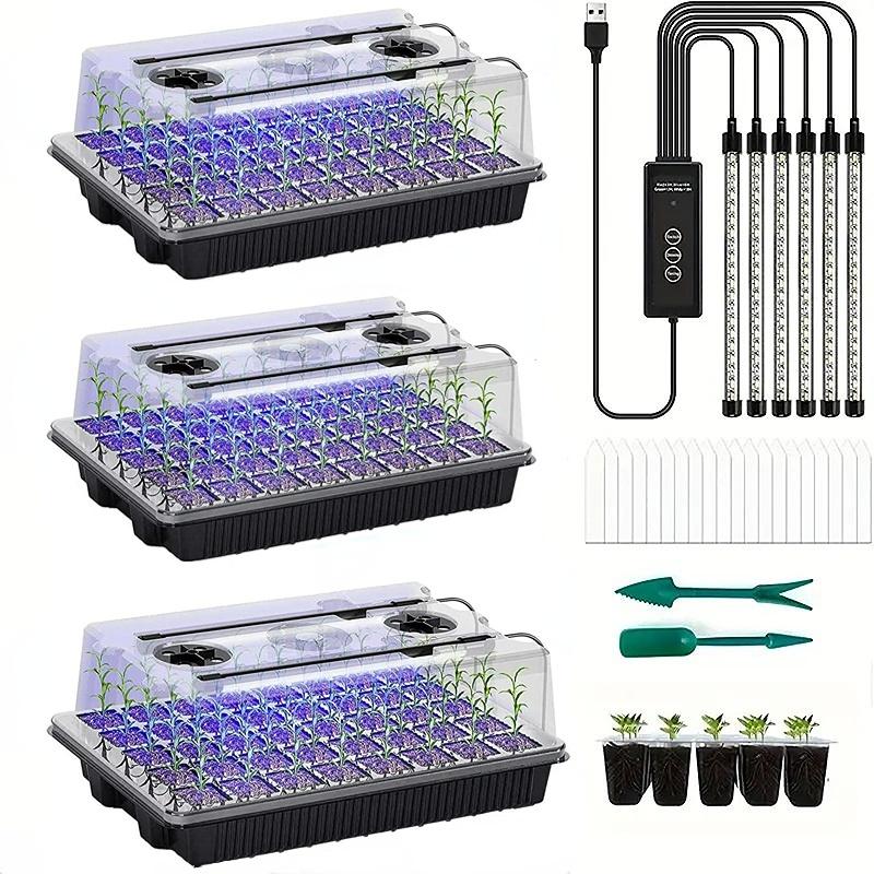3Pack 120 Cells Seed Starter T - Seed Starter Tray Kit With Grow Light 评论和价格