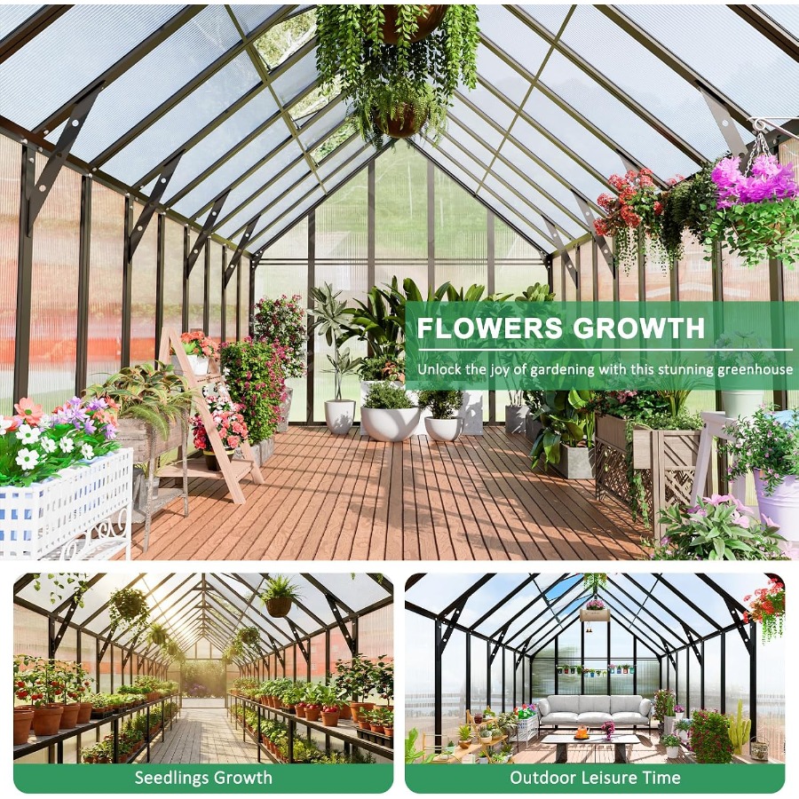 20x10x10 Feet Large Greenhouse - Polycarbonate Greenhouse Aluminum Frame 评论和价格