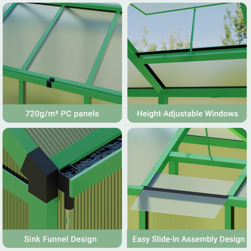All-Season Walk-in Polycarbona - Polycarbonate Greenhouse Aluminum Frame 评论和价格